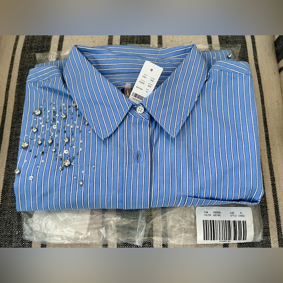 J. Crew Striped Button Down Cropped Beaded Shirt - Picture 2 of 4